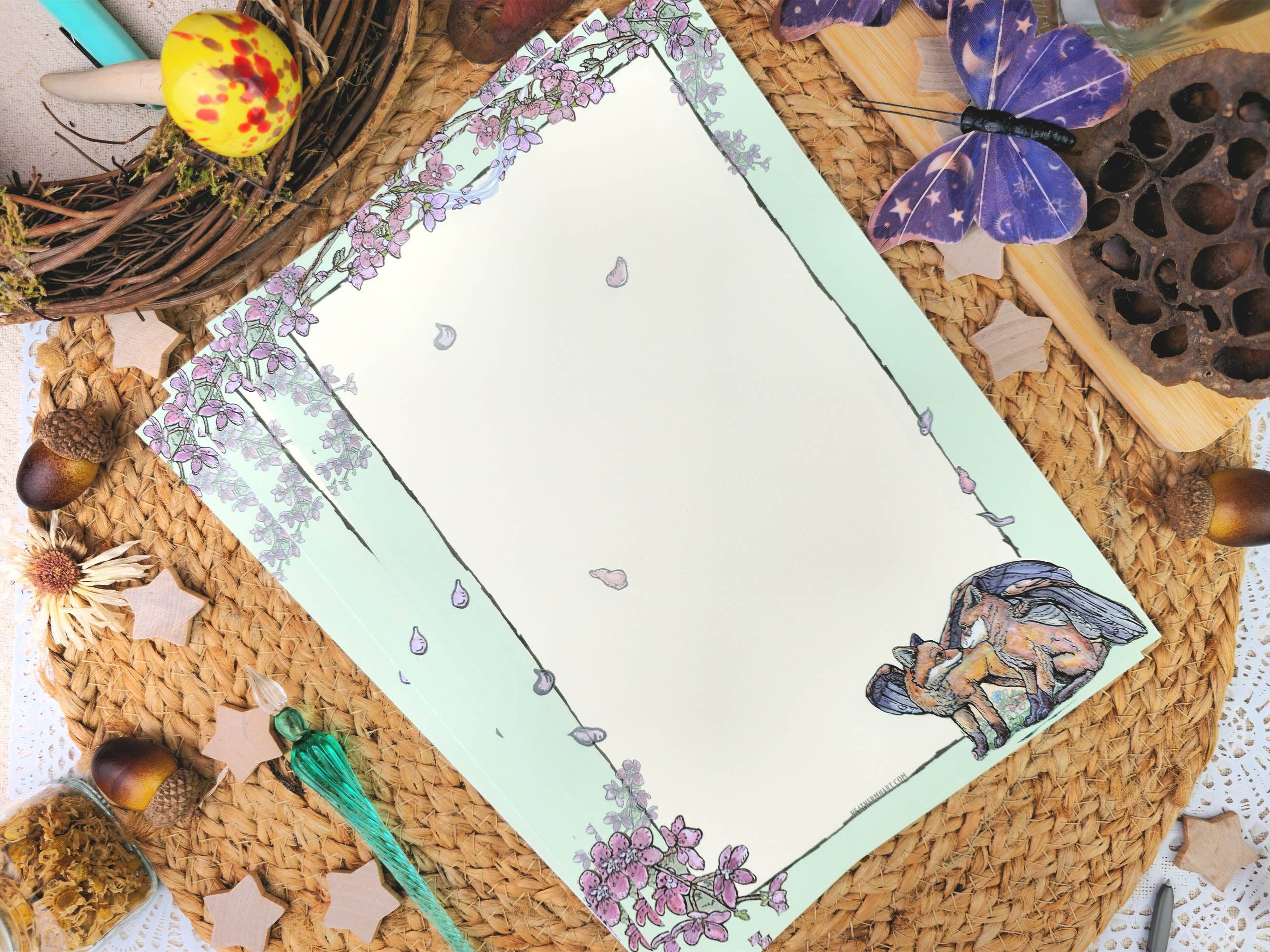 Wings of Fantasy – Großhandel Briefpapier-/Postkarten-Set – Fantasie Frühlingsfuchs Briefpapier-Set | Jugendstil-Schreibset | Vintage-Stil Briefpapier mit Wachssiegeln | Brieffreund-Briefpapier-Geschenk2