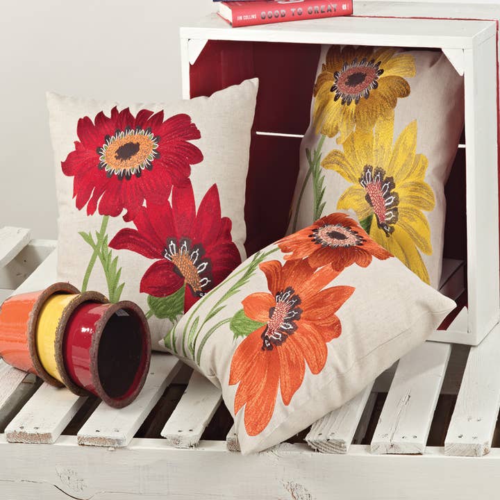 Cojín bordado con relleno de algodón y lino con estampado de girasoles de 18 pulgadas para venta al por mayor de Fennco Styles