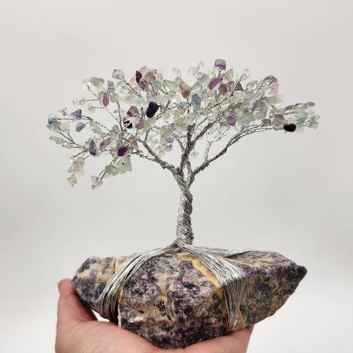 Meraki Gemstones - Wholesale Spiritual Stone/Crystal - Gemstone Tree-Rainbow Fluorite w/Amethyst Base Silver Wire5