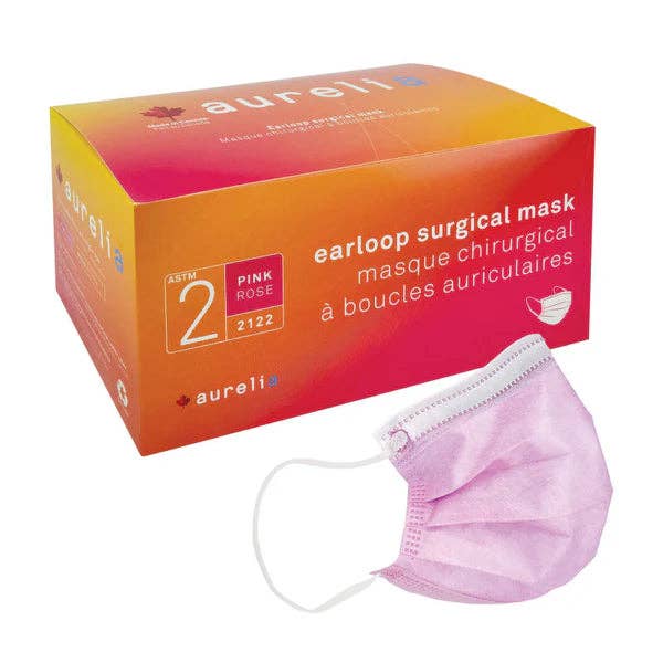 Aurelia Surgical Masks, PINK, ASTM Level 2, Made in Canada for wholesale by THE LASH BOX