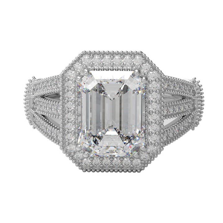 Bague en argent sterling 925 avec moissanite émeraude à double griffe pour la vente par Star Joya