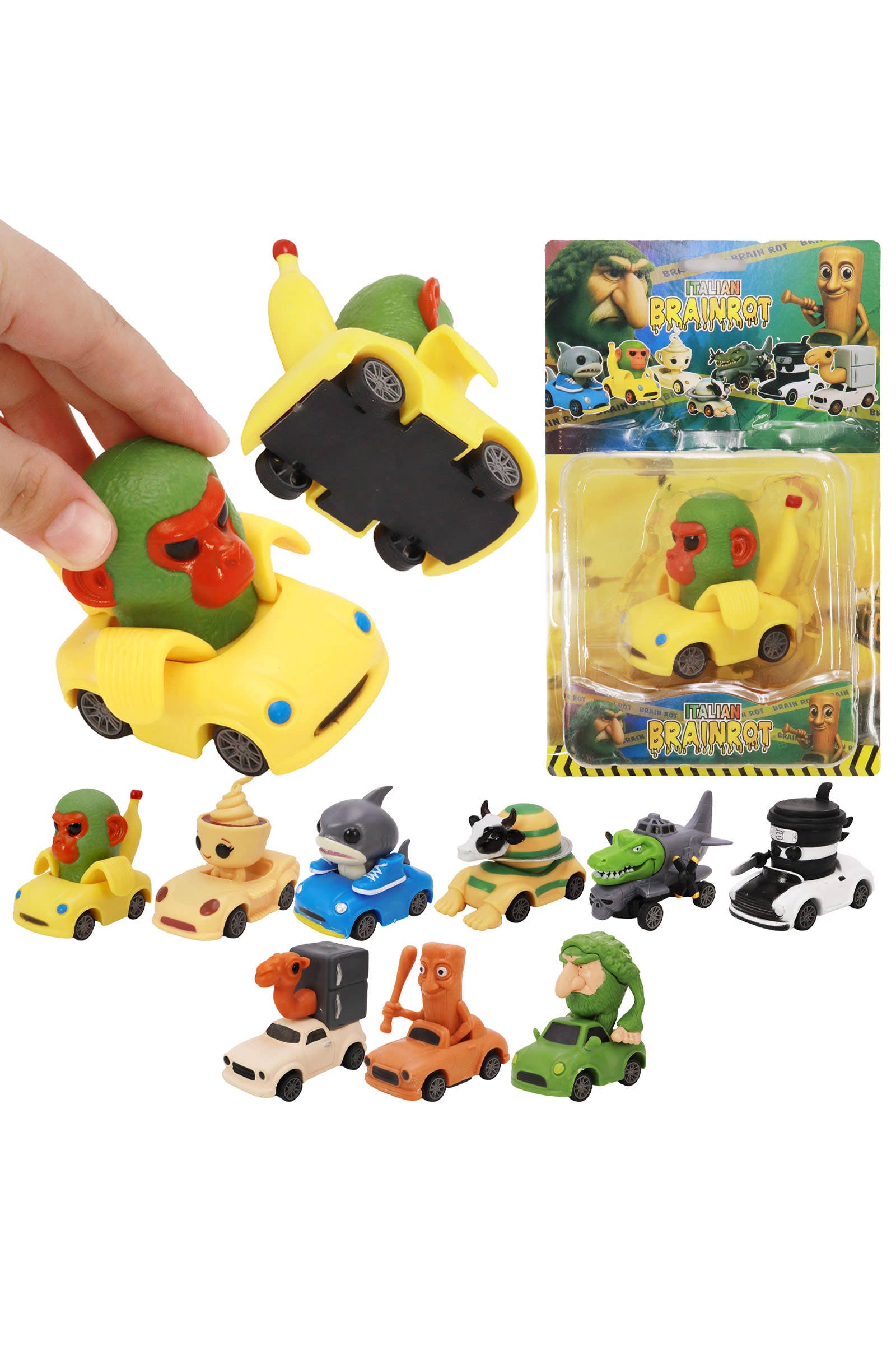 ASSORTED Italian Brainrot Free-wheel Mini Cars Toy for wholesale on Faire