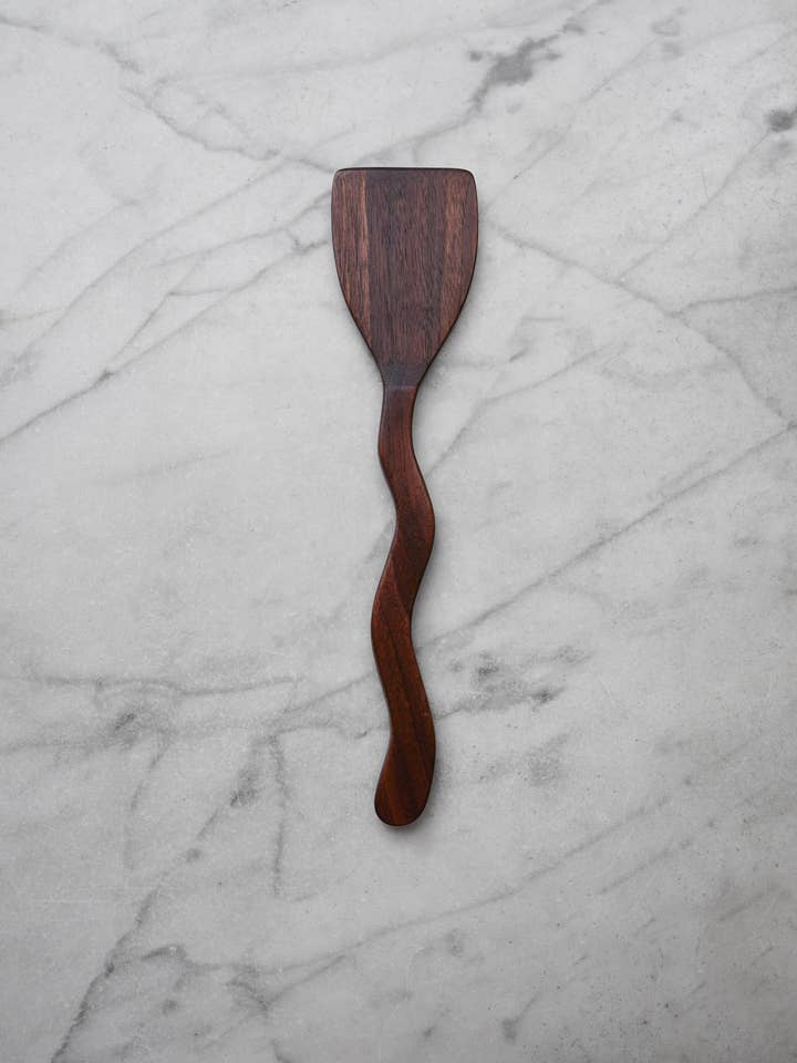 Flat Line - Squiggly Scraper Spatula - Walnut Wood for wholesale by Four Leaf Wood Shop