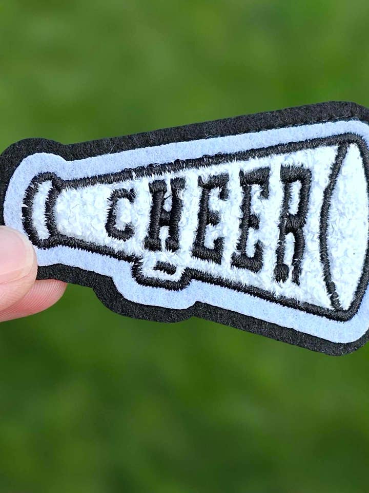 Medium Size Cheer Embroidery Megaphone Iron On Patch for wholesale by Scratch Decor