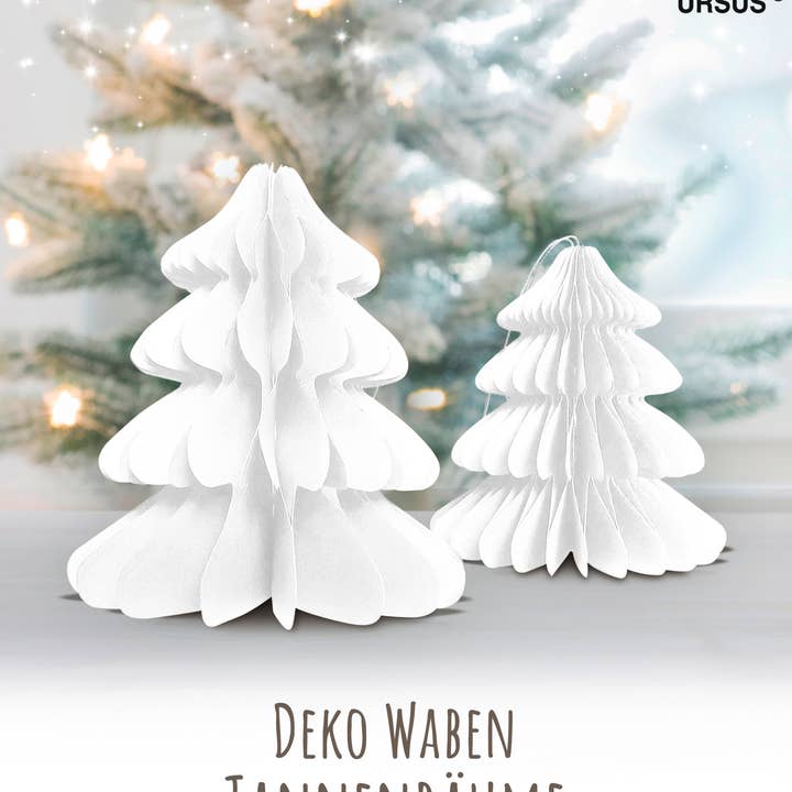 Decorative honeycombs “Christmas trees”, white for wholesale by URSUS® / Buntpapierfabrik Ludwig Bähr GmbH & Co. KG