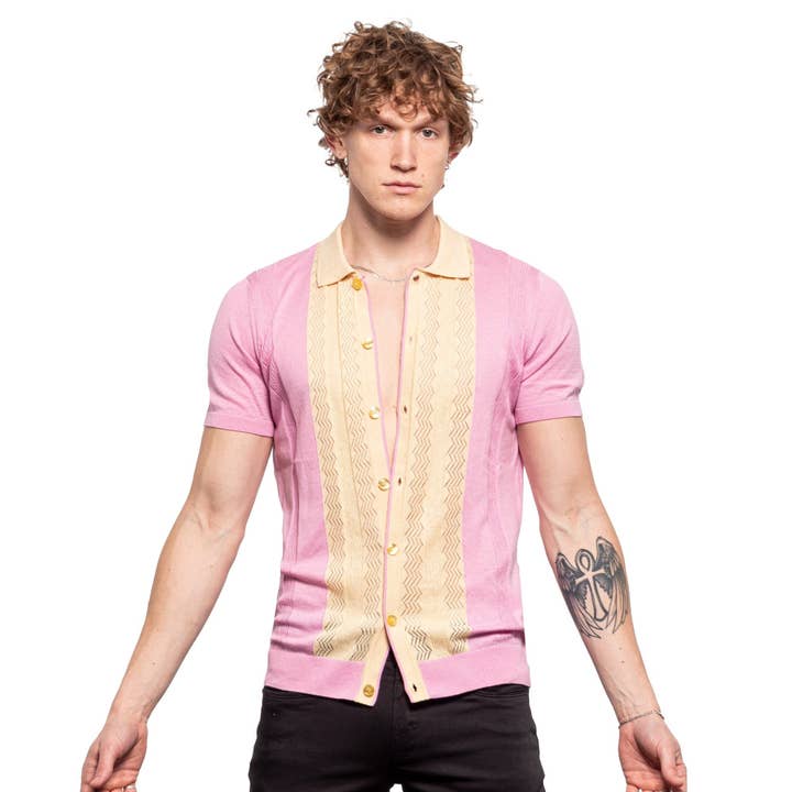The Tony Knit Short Sleeve Shirt - Pink Creme for wholesale by EIGHT X