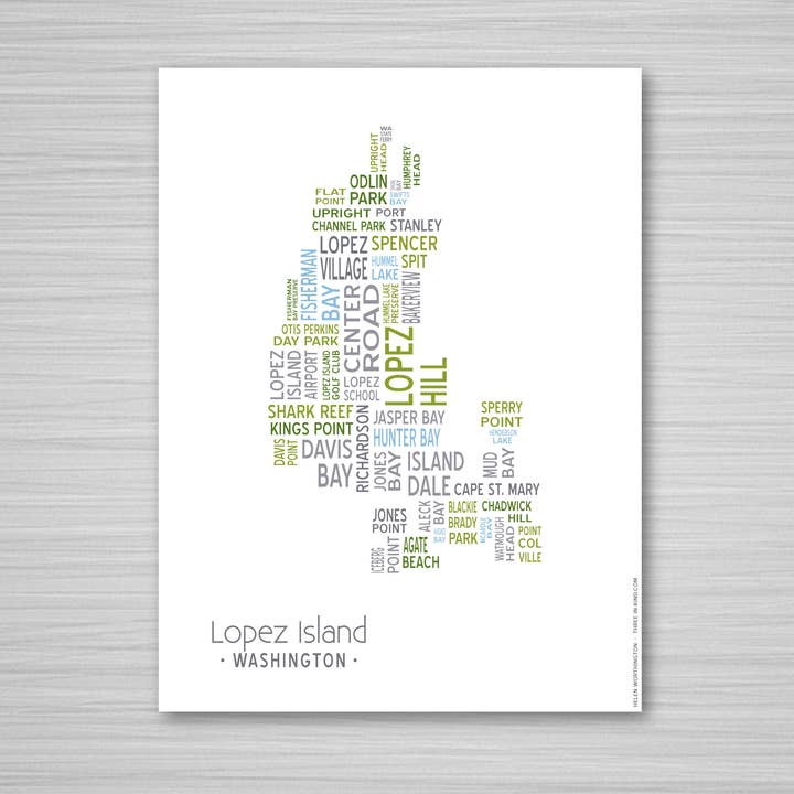 Impression artistique sur l'île de Lopez/bleu, vert, gris pour la vente par Three in Kind