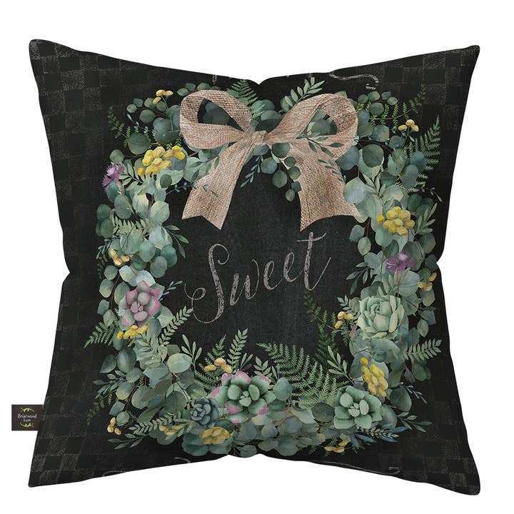 Home Sweet Home Wreath Indoor/Outdoor Pillow for wholesale by Briarwood Lane