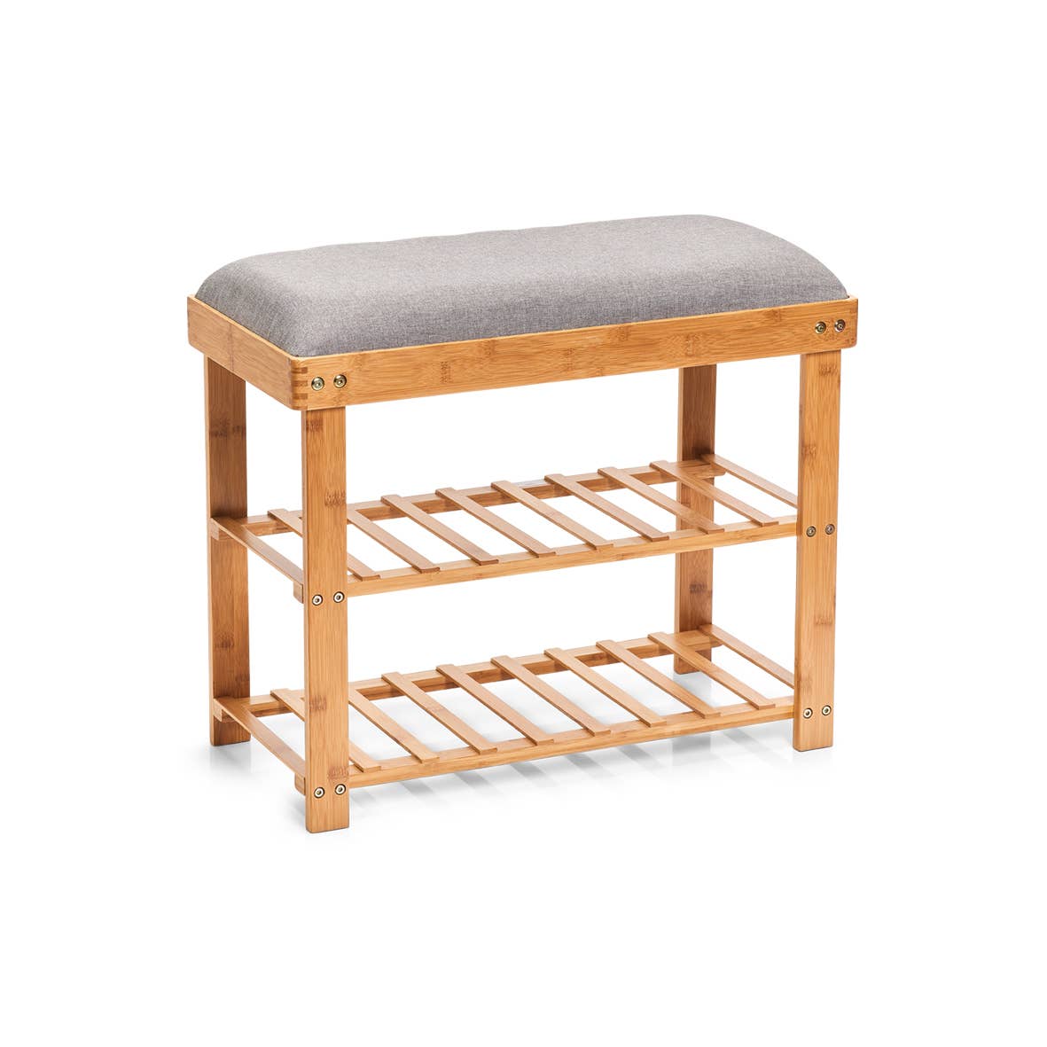 grey Shoe bench M. 2 shelves, bamboo/polyester, gray for wholesale on Faire0