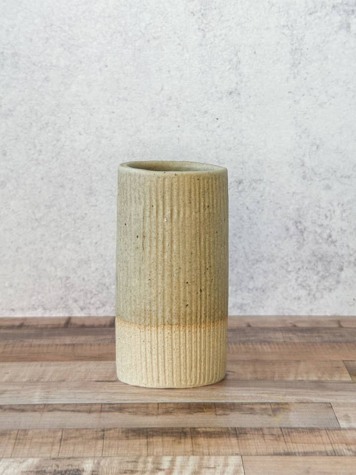 small carved cylinder vase for wholesale by erin murphy pottery