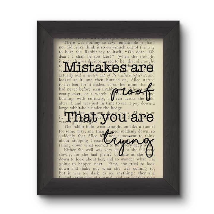 'Mistakes Are Proof' Art Print for wholesale by Cecelia Rose Book Page Art