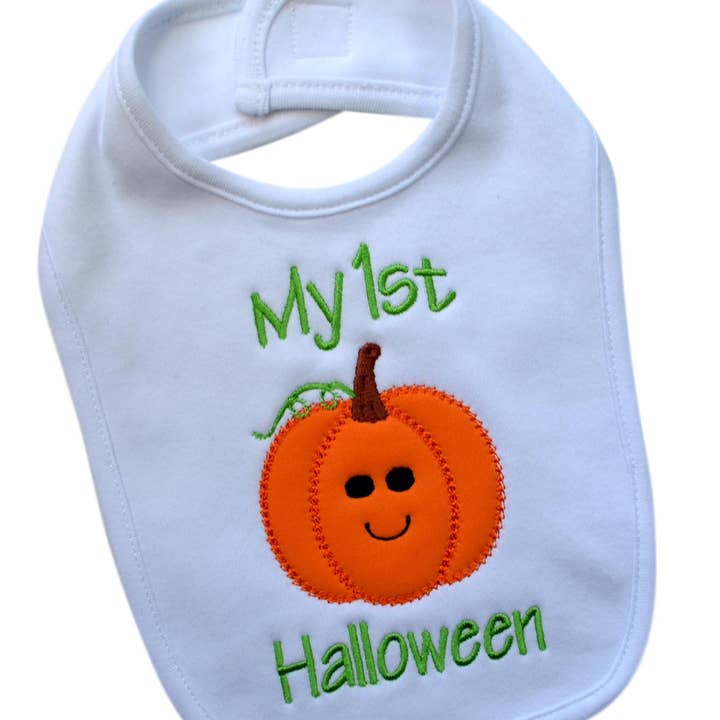 Funny Girl Designs - Wholesale Bib - Baby - My First Halloween Pumpkin Embroidered Baby Bib