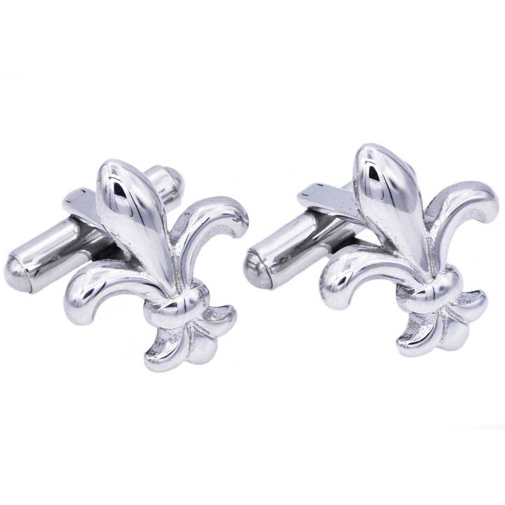 Boutons de manchette Fleur de Lis en acier inoxydable pour hommes pour la vente par Blackjack Mens Jewelry