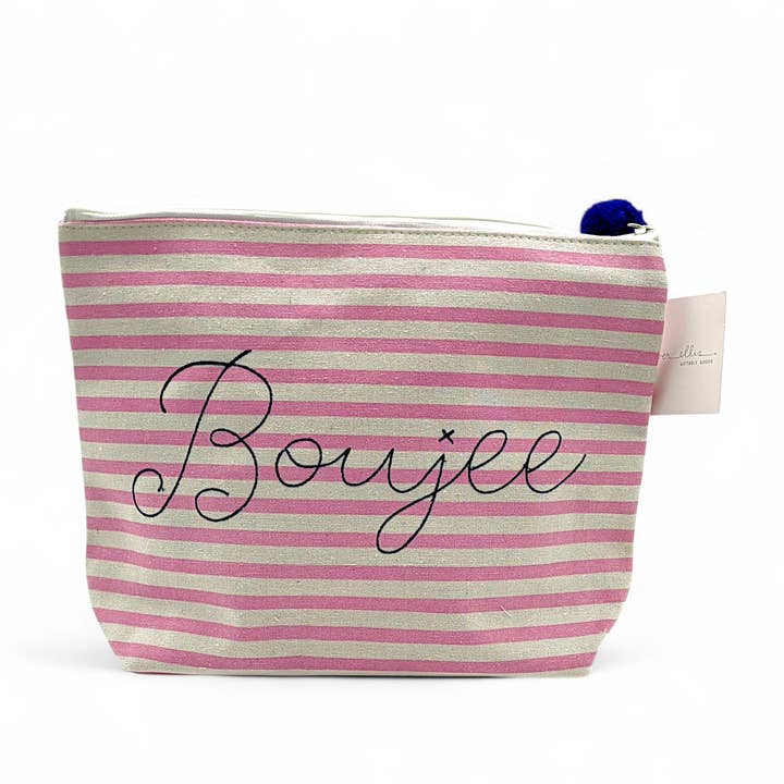 Striped Canvas Makeup Pouch Pink Zipper Cosmetic Bag for wholesale by Crover