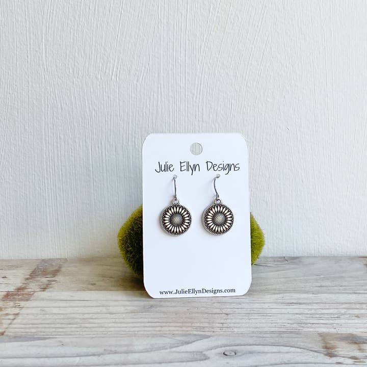 Julie Ellyn Designs - Wholesale Dangle Earrings - Silver Round Sunflower Earrings5