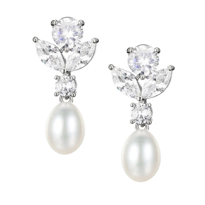 Athena Bridal Jewellery - Wholesale Dangle Earrings - PEARL GEM EARRINGS -CZER7344