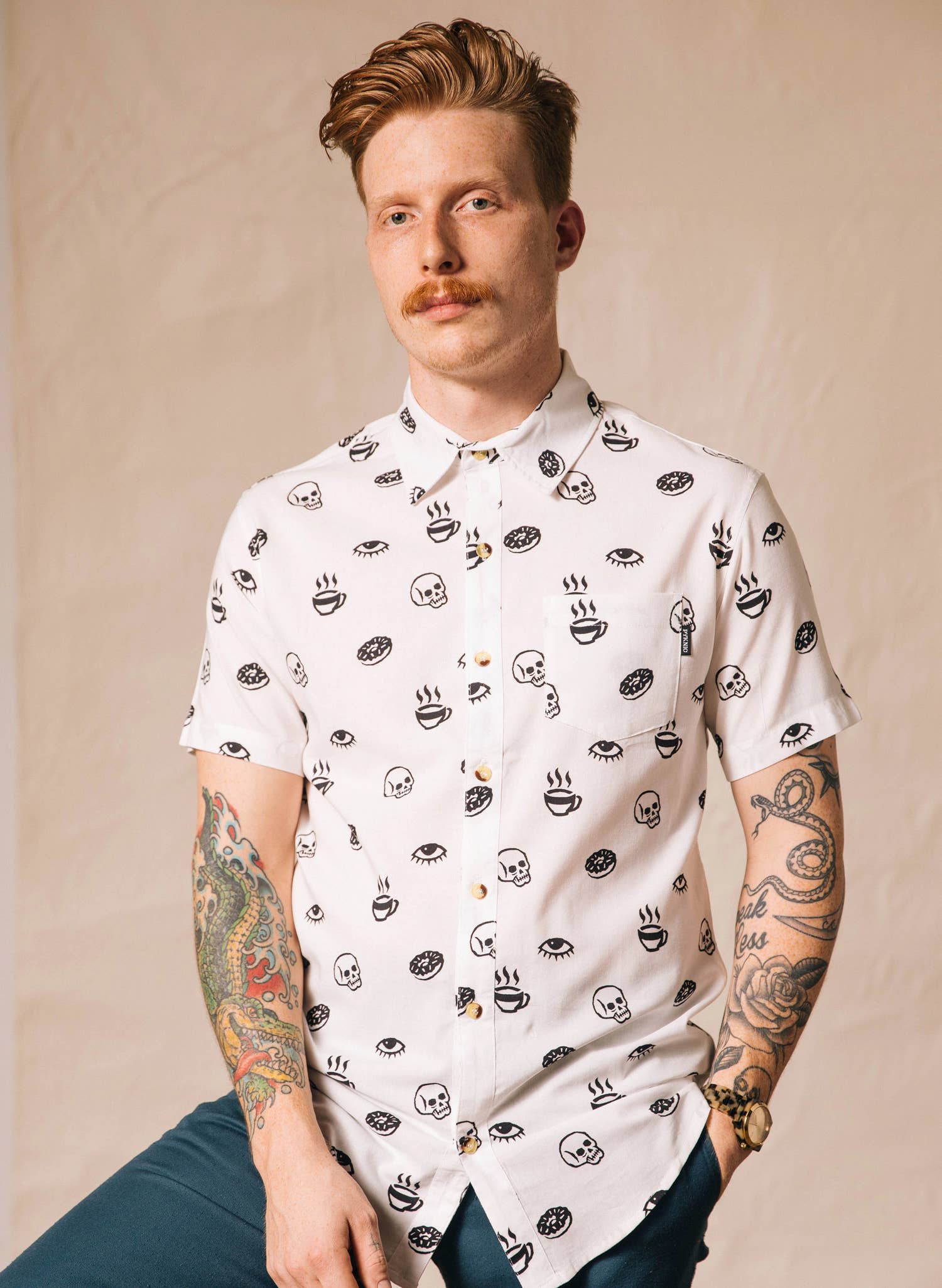 Pyknic - Wholesale Button Down Shirt - Unisex - Morning Glory Coffee Casual Button Down Shirt Men & Women11