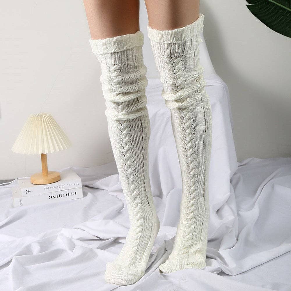 Plush Looks - Wholesale Socks - Women's - Solid Color Knitted Thigh High Stockings Socks10