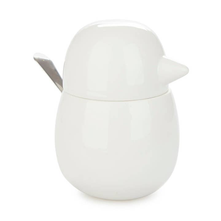 sugar bowl, birdie, white, with spoon, porcelain/meta for wholesale by Balvi