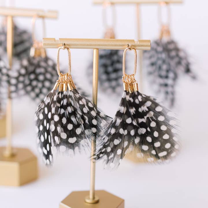 St Armands Designs of Sarasota - Wholesale Tassel Earrings - Spotted Feather Fall Statement Tassel Earrings3