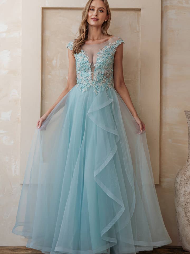 Rosemore Couture - Wholesale Gown - Women's - FLORAL EMBROIDERED TULLE MESH MAXI
