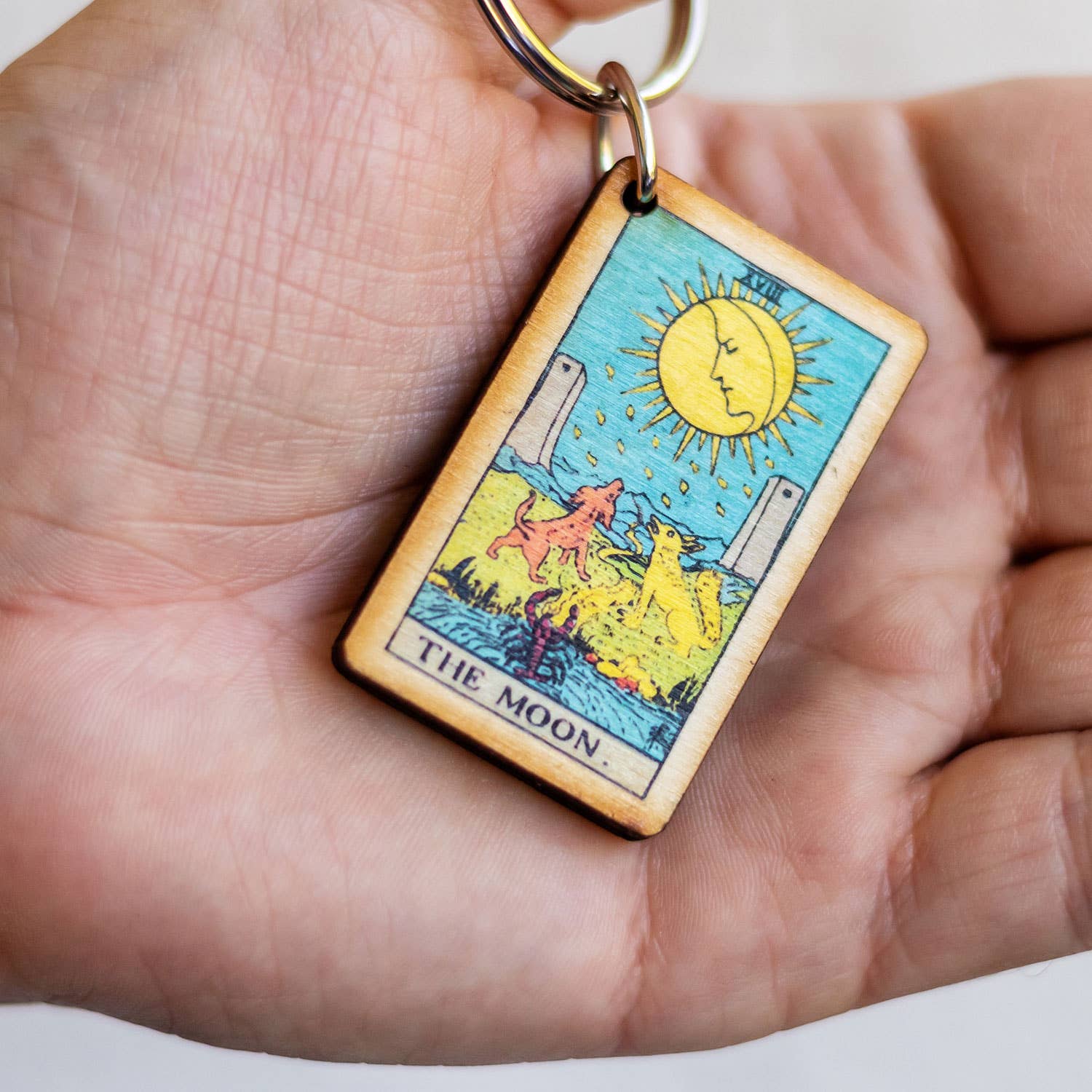 Most Amazing - Wholesale Keychain - Unisex - Tarot - 18 - The Moon Full Color Wooden Keychain1