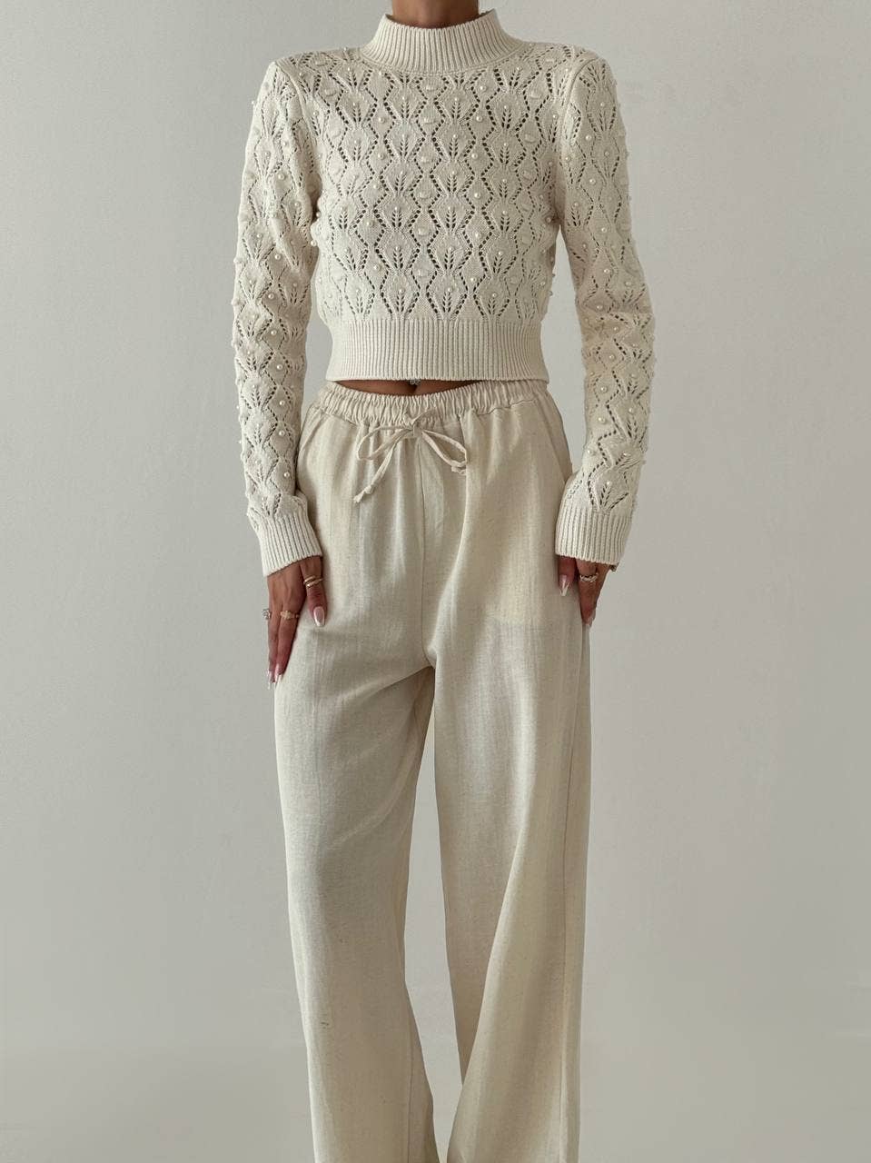 FAME GREECE - Wholesale Knit Top - Women's - W-4361b Pearl-Embellished Knit Crop Top0