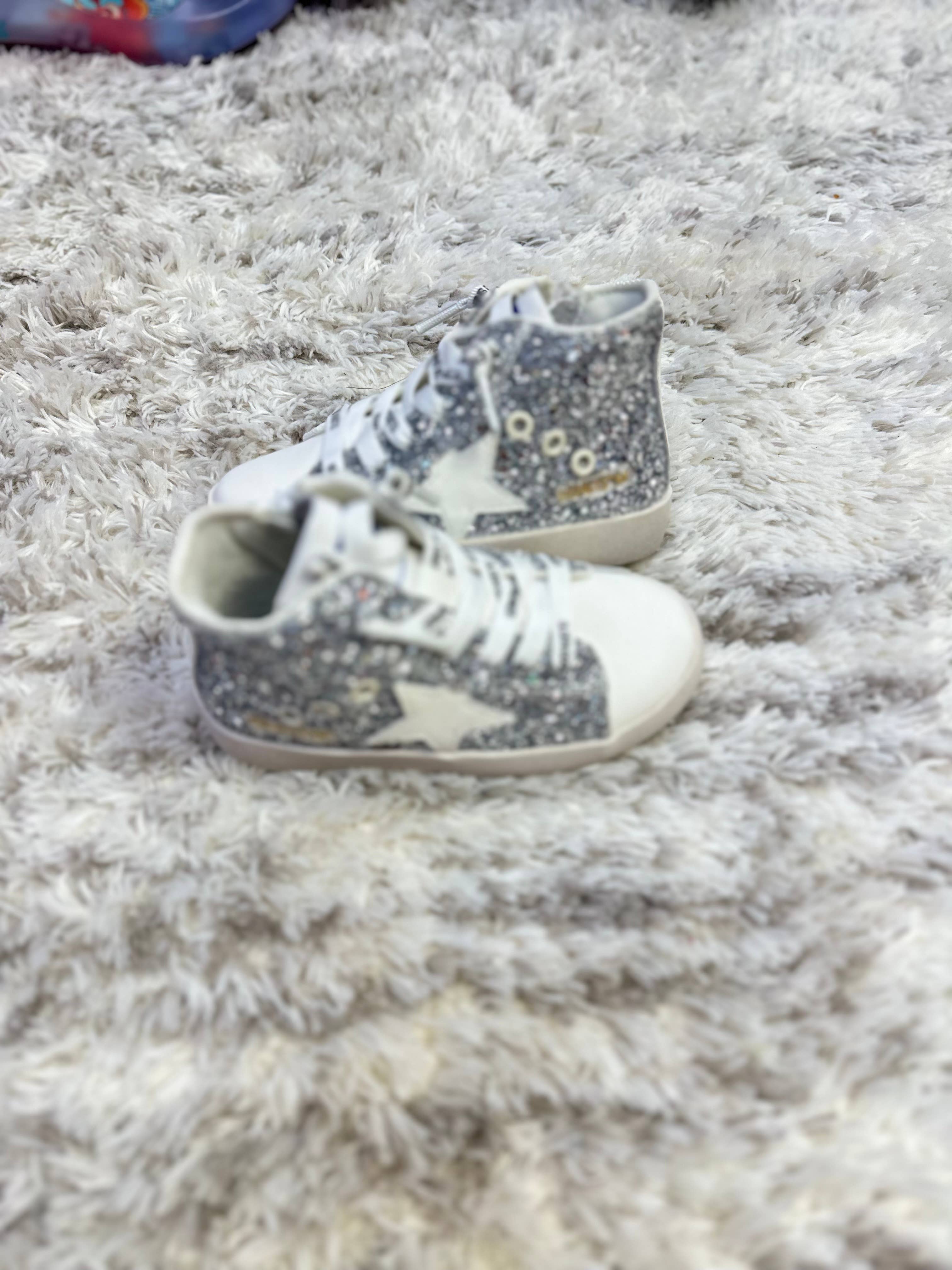 Torn and Trendy - Wholesale Lifestyle Sneakers - Kids - Silver Glitter Hi Top2