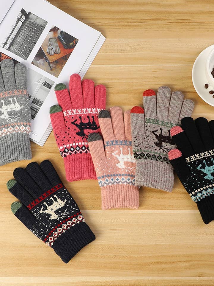 CWAG00574_UNISEX WINTER REINDEER OUTDOOR WARM GLOVES for wholesale by NINEXIS