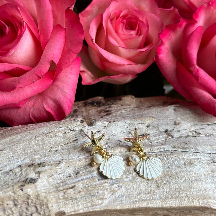 14ct Gold Plated Starfish Shell Earrings for wholesale by Ocean Ripples