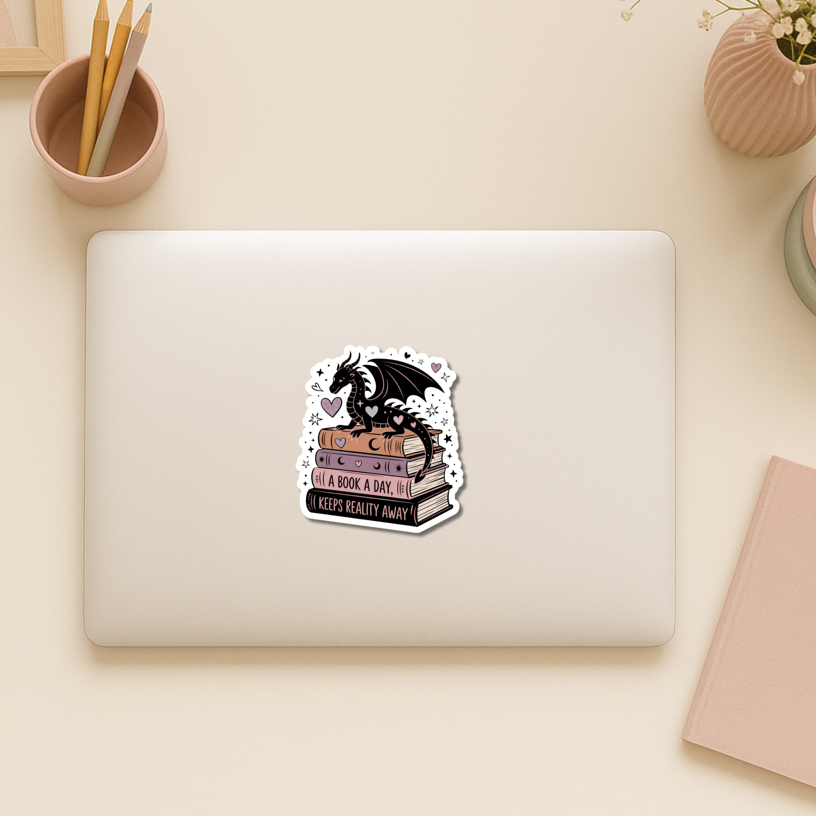 Auburn Row Design - Wholesale Sticker - A Book A Day Keeps Reality Away Dragon Romantasy Sticker2