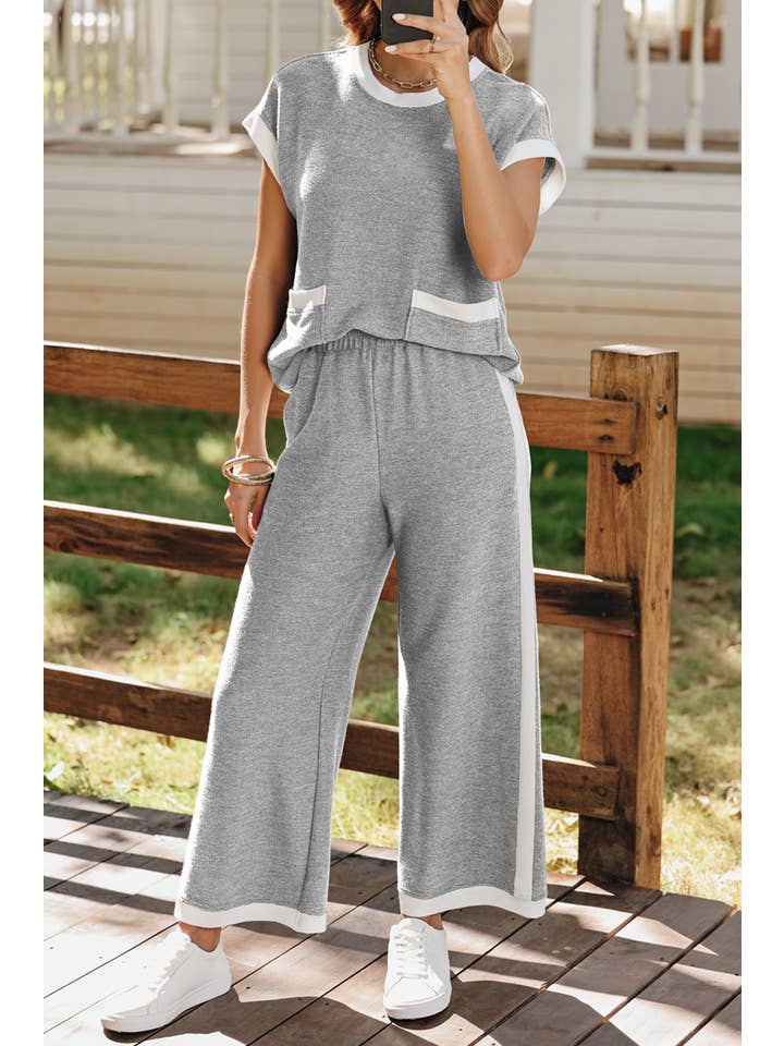 Aapparella - Wholesale Lounge Set - Women's - Colorblock Pockets Short Sleeve Top & Pants Set | S-2XL3