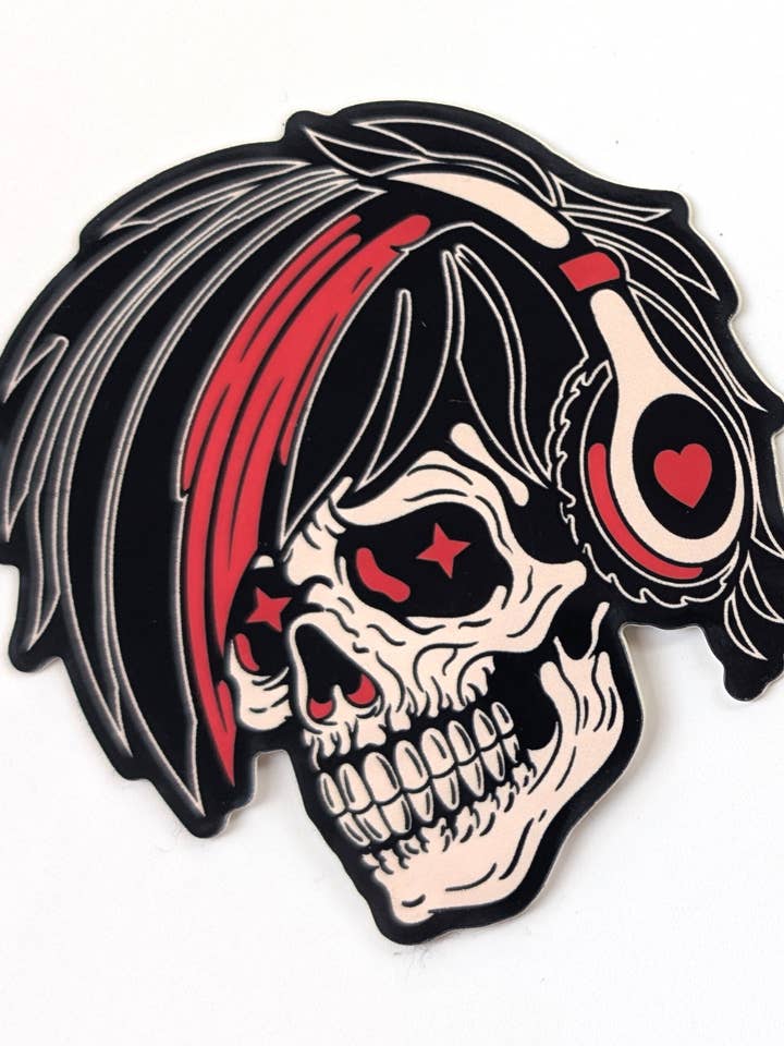 Emo Skeleton Headphones Sticker for wholesale by All That Raaz
