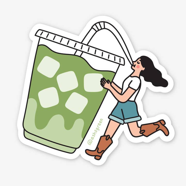 Autocolante de vinil de 3" - Iced Matcha Girl por atacado de Ashleigh Green Studios