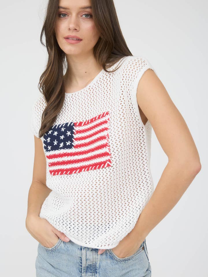 Blu Pepper - Wholesale Knit Sweater - Women's - AMERICAN FLAG CROCHET KNIT SWEATER TOP2