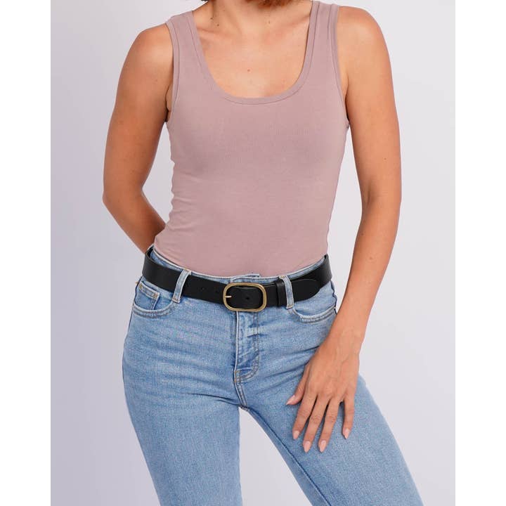 Amsterdam Heritage Leather Belts, Bags, Jackets & Apparel - Wholesale Belt - Women's - Marin | Gold Oval Buckle Design Statement Leather Belt Women