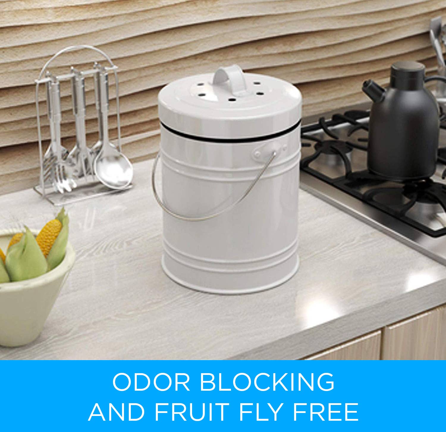 Cooler Kitchen - Wholesale Kitchen Tool/Gadget - Cooler Kitchen 3-Liter Kitchen Compost Bin w/ EZ-No Lock Lid3