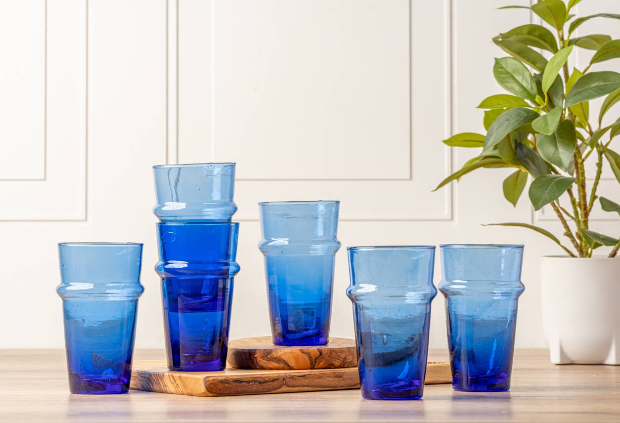 Verve Culture - Wholesale Drinking Glass/Cup - Moroccan Beldi Glassware - Blue