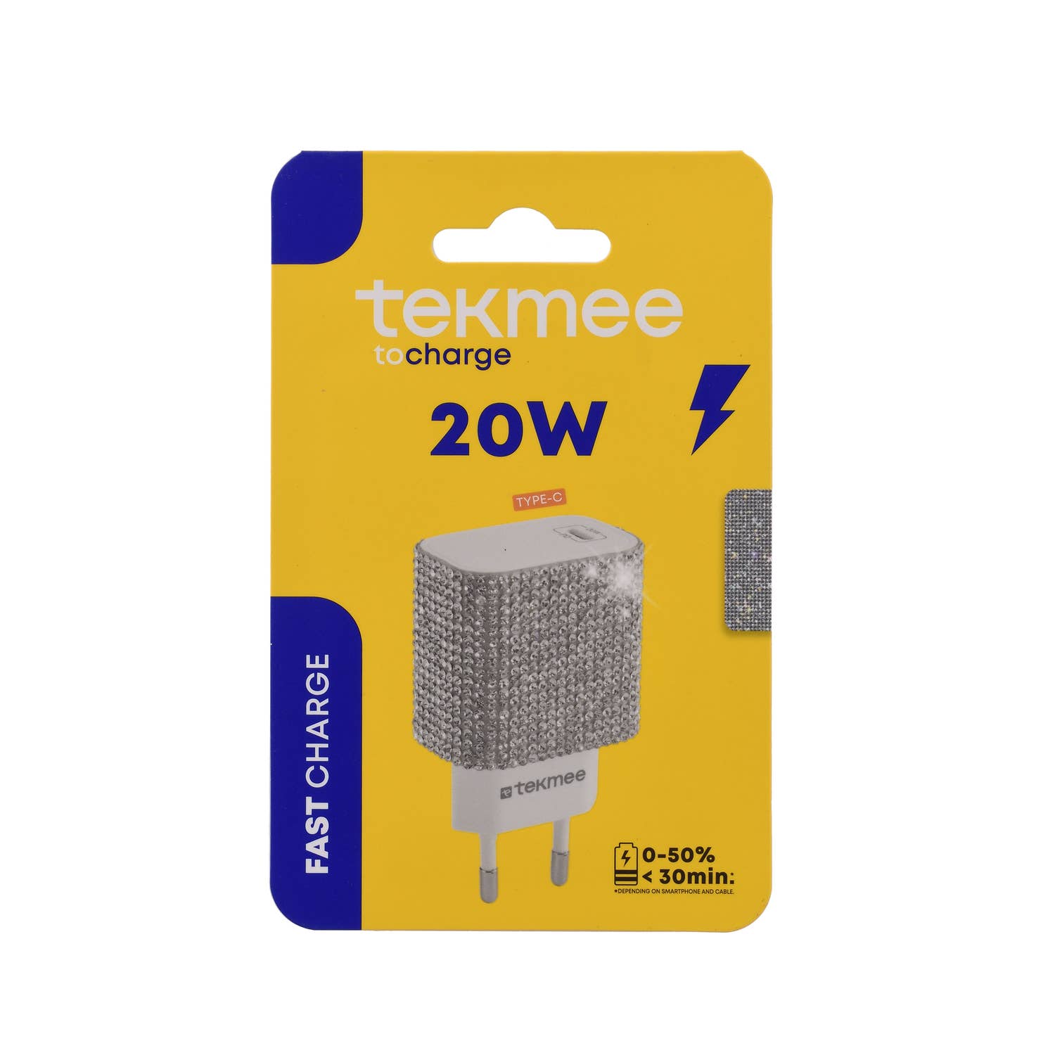 Tekmee - Wholesale Portable Charger - Silver Rhinestone Charger Tip - 20W, Fast Charging