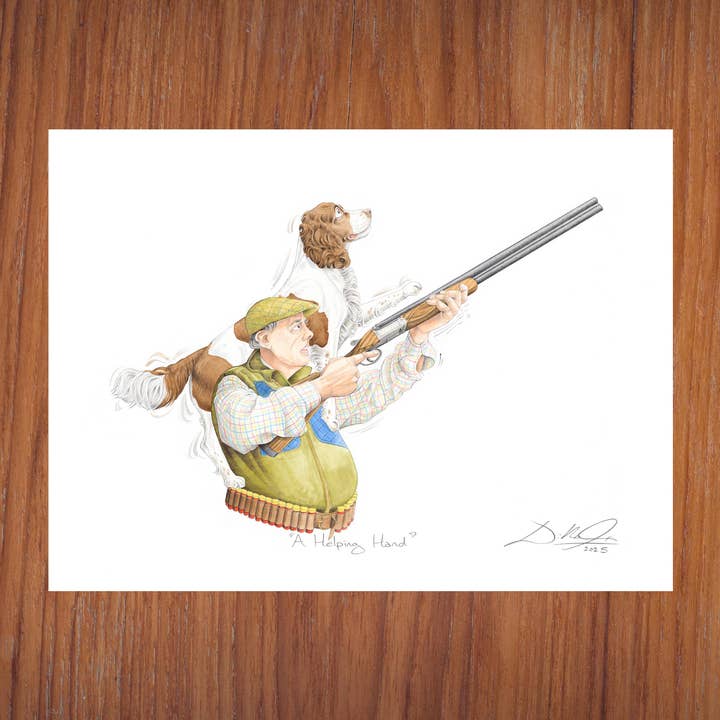 A Helping Hand (Brown & White Spaniel) - Open Edition Giclee Art Print for wholesale by Will Gorman Art