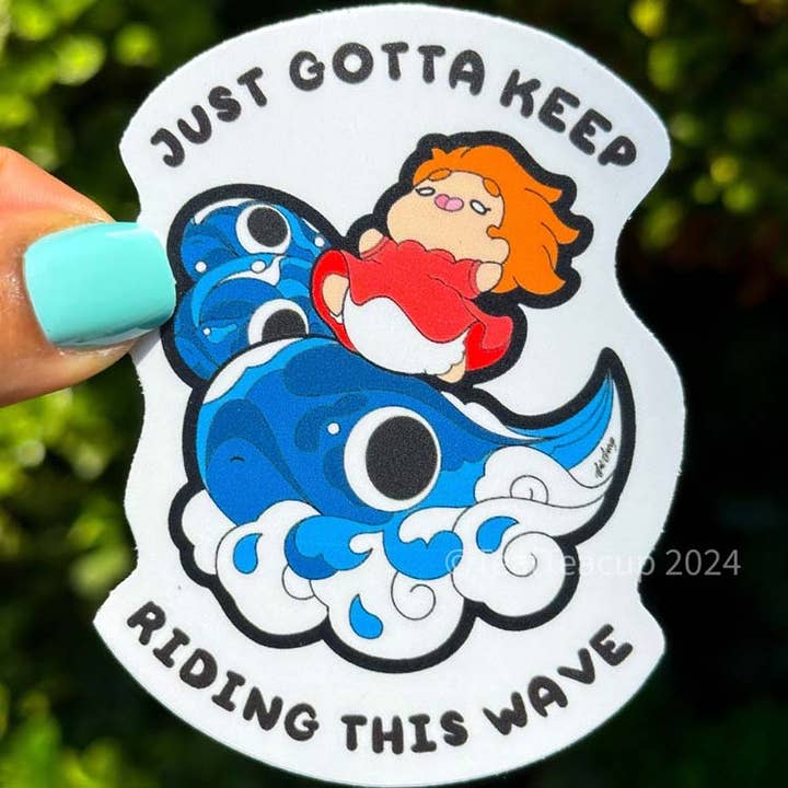 Riding the Wave Ponyo Sticker for wholesale by TealTeacup