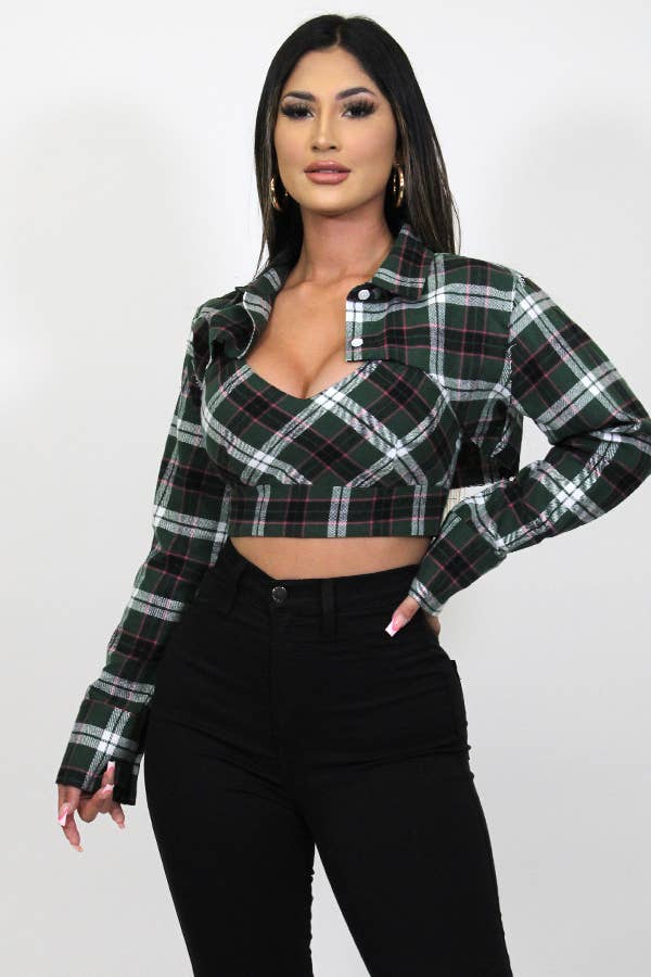 Junie - Vente Ensemble de hauts – femme - DÉBARDEUR À CARREAUX AVEC CHEMISE COURTE À MANCHES LONGUES JST20688