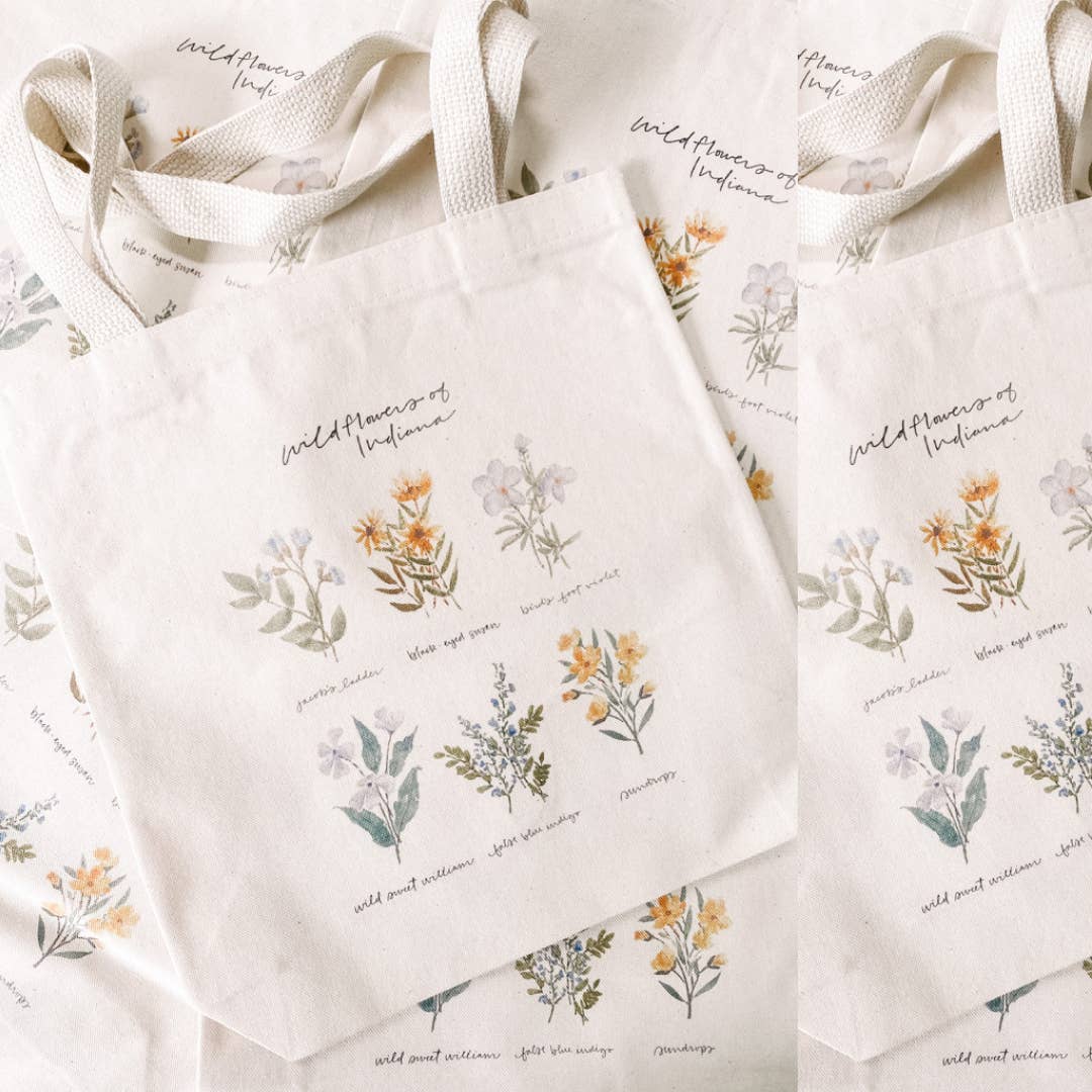 Art and Home co. - Wholesale Tote Bag - Women's - Indiana Wildflowers Watercolor Square Cotton Canvas Tote4