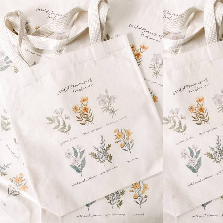 Art and Home co. - Wholesale Tote Bag - Women's - Indiana Wildflowers Watercolor Square Cotton Canvas Tote4