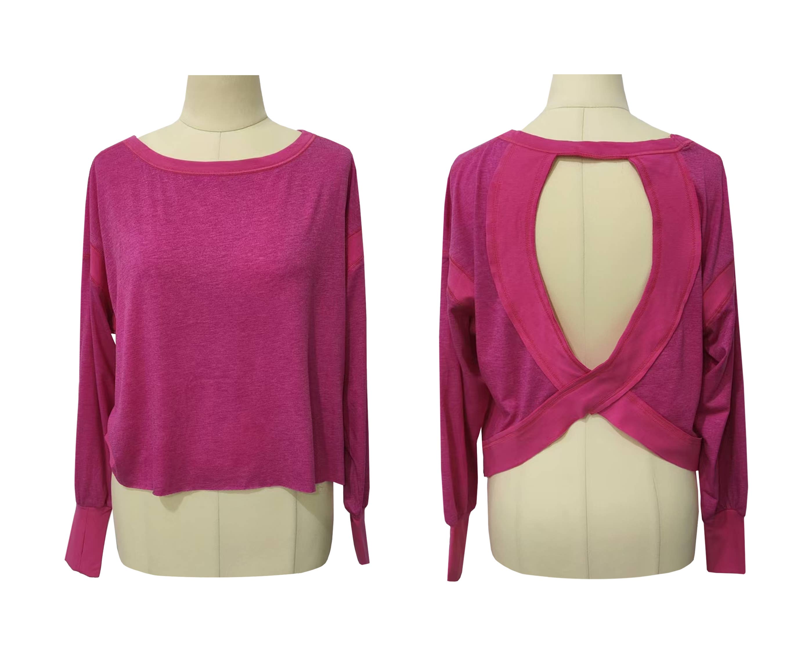 HIDDENBRAND - Wholesale T-Shirt - Women's - Slouchy wrapped cutout back workout long sleeve Tee3