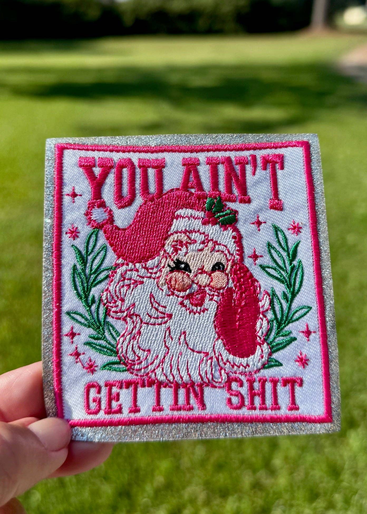 sequinandstiches - Wholesale Patch - Embroidered Santa Patch: You Ain't Getting Sh*t, Iron-On Christmas Trucker Hat Patch2