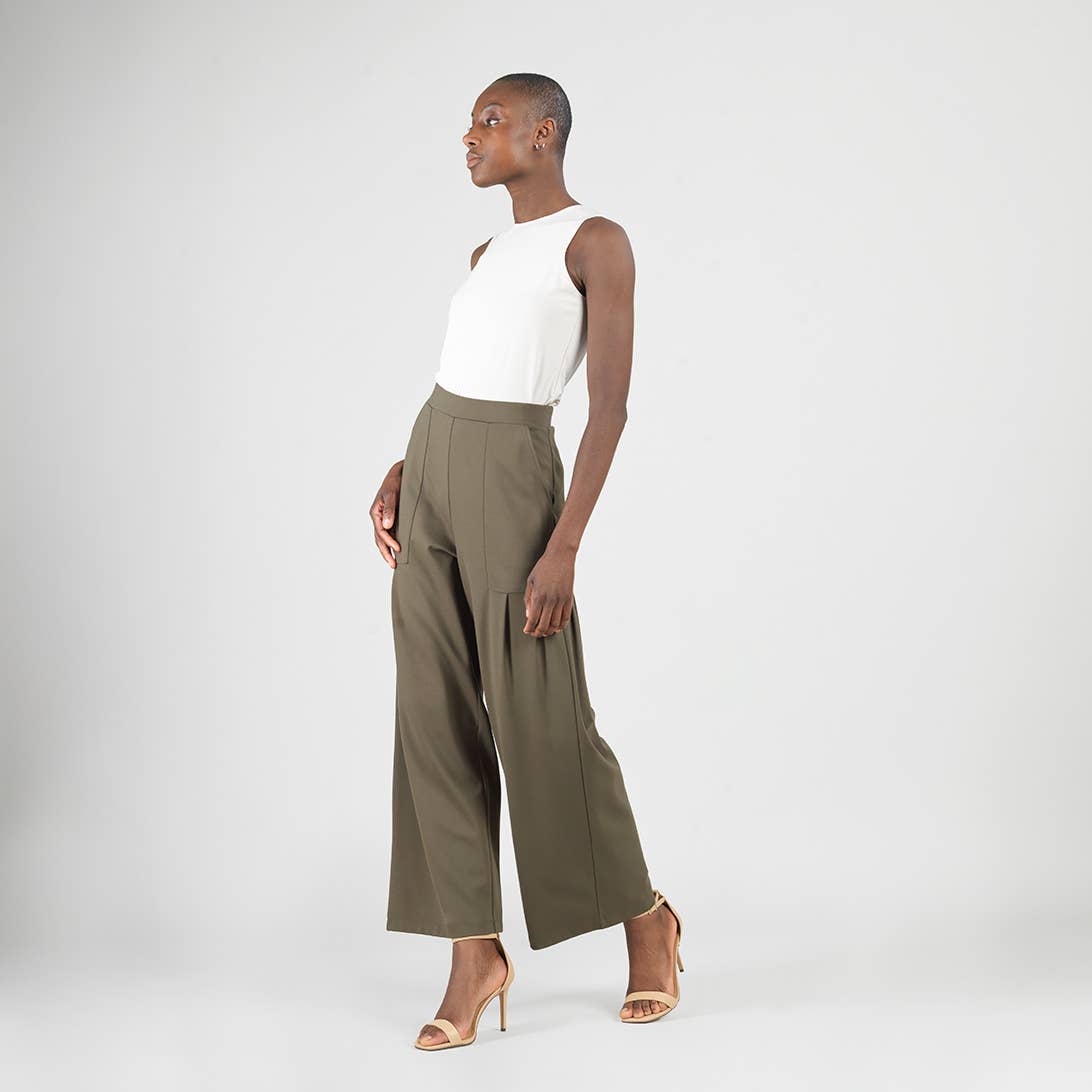 Clara Sunwoo - Wholesale Pants - Women's - PT70RA - Rayon-Ponte Knit - Pleated Wide Leg Pocket Pant5