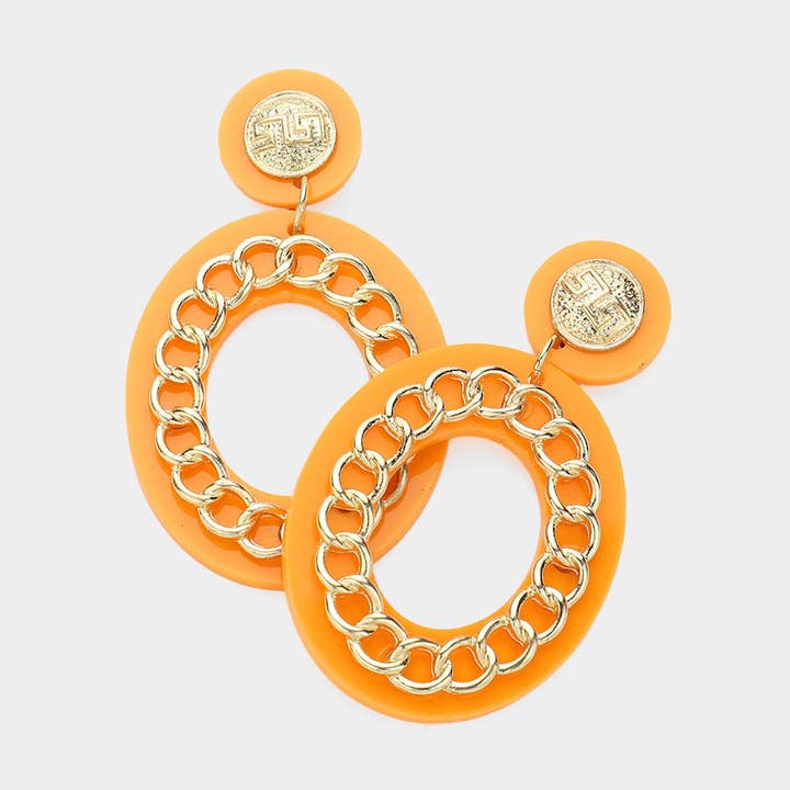 Metalkæde accenteret åbne ovale dinglende øreringe for engroshandel hos Sensibling Corp.