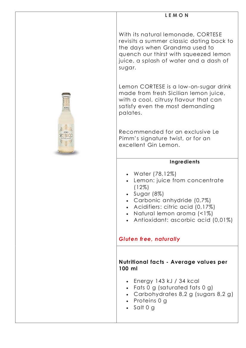 Metina SAS – Großhandel Soda/kohlensäurehaltiges Getränk – Zitrone CORTESE PREMIUM cl. 201