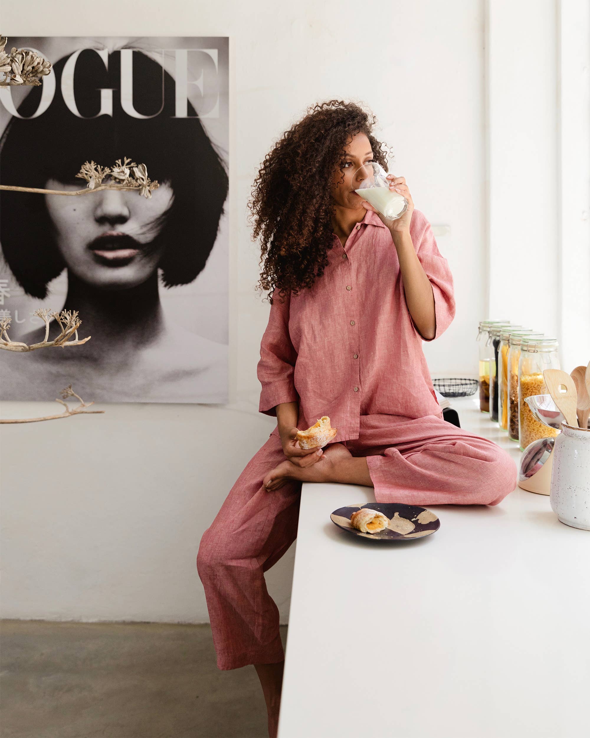 MagicLinen (We handle U.S. import procedures for you) - Wholesale Sleepwear Set - Women's - Linen womens pajama AVEIRA in Cranberry Chambray3